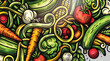 © balabolka - Cartoon vector doodle Vegetables banner background