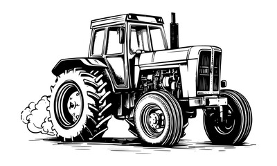 Wall Mural - Black and white sketch vector illustration of a tractor, generative ai