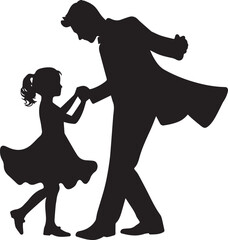 silhouettes illustration of father and daughter dancing