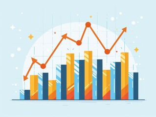 Poster - Colorful bar graph and line chart on a light blue background depicting data analysis and business growth. Perfect for financial presentations.