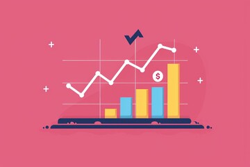 Poster - Colorful bar chart illustration depicting business growth and financial success on a pink background.