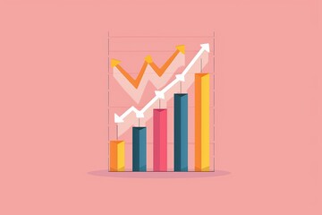 Poster - Colorful bar and line graph illustration on a pink background, representing data analysis, growth, and performance metrics.