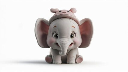 Sticker - A small elephant with a pink hat sitting on its back, AI