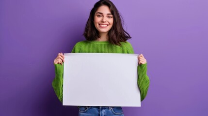 The woman holding blank sign