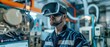 © Marnee - Factory worker training with VR, interacting with virtual control panels and equipment, industrial training, safety simulation