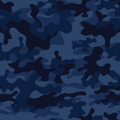 Wall Mural - 
Camouflage background seamless pattern, classic clothing style. Blue texture. Vector illustration