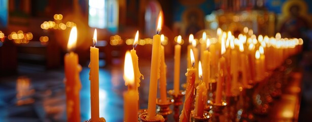 Wall Mural - Candles in the interior of an Orthodox church