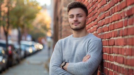 Canvas Print - The man against brickwall