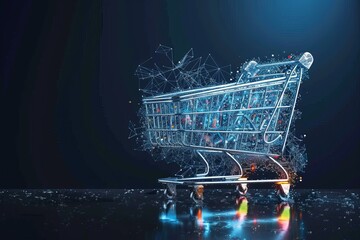 Concept artistique d'un horizon digital, symbolisant l'avenir du e-commerce avec des Ã©lÃ©ments visuels clÃ©s comme l'intelligence artificielle, la personnalisation avancÃ©e, les paiements sÃ©curisÃ©s