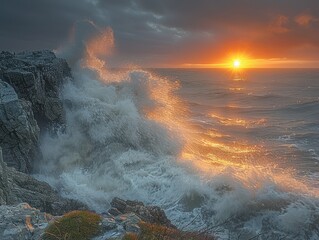 Poster - Sunrise Over Crashing Waves