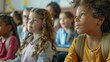 © Web - Elementary School Classroom: Diverse Group of Bright Students Learning in a Dynamic Educational Environment