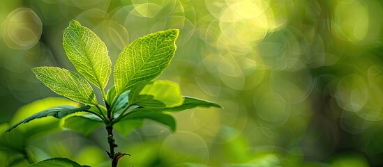 Poster - Blurry background sets off a vibrant green leaf shoot in a copy space image