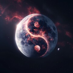 Wall Mural - ying yang sign. twin flame yin yang symbol floating in space with isolated black background