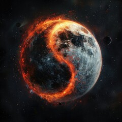 Wall Mural - ying yang sign floating in space with planets and stars in the universe