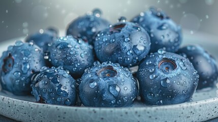 Wall Mural - Close-up of Fresh Blueberries with Water Droplets - Generative AI