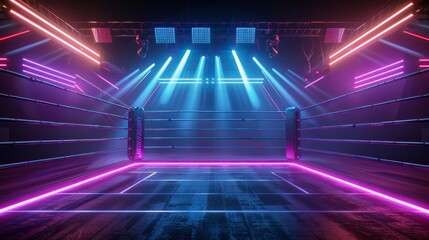 Wall Mural - Empty red and blue neon lights in a stadium for an E-sport game battle. Stock image.