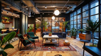 Wall Mural - A collaborative meeting in a stylish coworking environment 