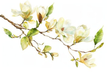 Wall Mural - The watercolor depicts tropical spring floral green leaves and flowers isolated on a transparent png background, bouquets greeting or wedding cards with generative AI.