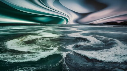 Abstract background. Waves of water from the river and the sea meet each other during high tide and low tide. Whirlpools of the maelstrom of Saltstraumen, Nordland, Norway