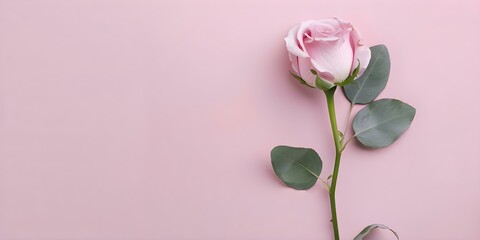 Wall Mural - Greeting card mockup featuring pink rose and eucalyptus on dusty pink background. Concept Mockup, Greeting Card, Pink Rose, Eucalyptus, Dusty Pink Background