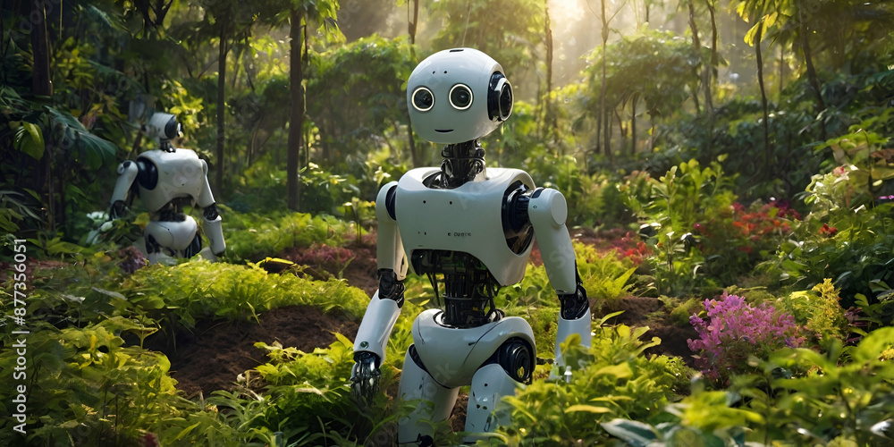 Robot In Nature AI-generated image depicting an AI technology concept where AI-powered ...