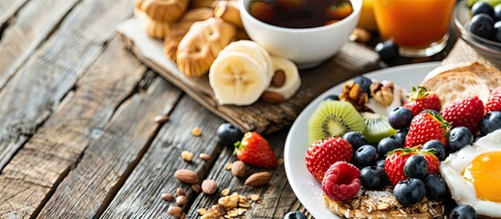 Poster - Concept of a nutritious breakfast emphasizing good health featuring a close up copy space image