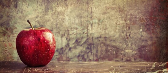 Canvas Print - Vintage style still life featuring an apple on a wooden table against a grunge background with copy space image