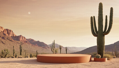 Canvas Print - Product presentation stage, cactus background, clean, empty for text