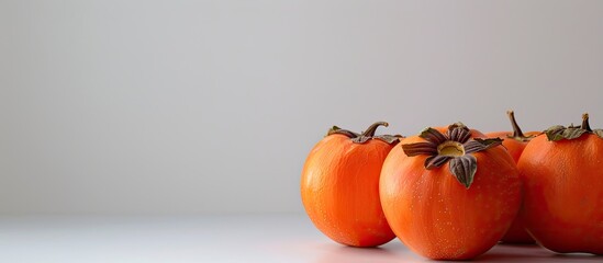 Wall Mural - Ripe persimmons a delightful fruit in the fall set against a blank background with copy space image