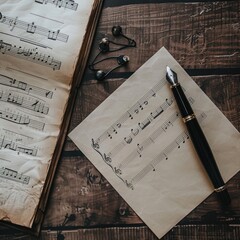 Canvas Print - Music Sheet with a Fountain Pen