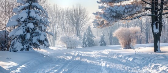 Sticker - Freshly fallen snow creates a picturesque winter scene perfect for a copy space image