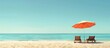 © Ilgun - Ideal vacation setting with two sun loungers and a beach umbrella on an empty beach illustrating the perfect holiday experience with copy space image