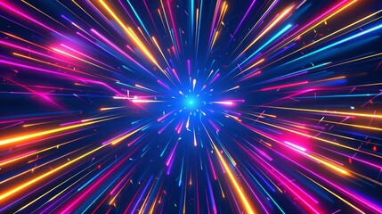 Wall Mural - in a galaxy speed warp tunnel, a blue particle light ray is moving in a dynamic motion background us