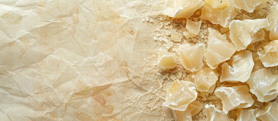 Wall Mural - Light background with parchment and salted lard pieces creating a copy space image