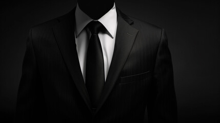 A man in a suit and tie is wearing a black tie. The image is black and white