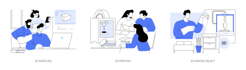 Wall Mural - 3d printing workshop isolated cartoon vector illustrations se