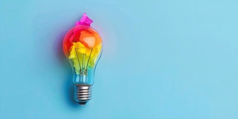 Wall Mural - vibrant light bulb inspires creative ideas on blue background. concept creative inspiration, light b