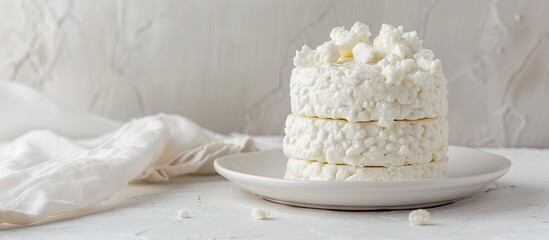 Sticker - Organic farm cottage cheese stack on a white background with copy space image Represents healthy dairy products