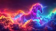 © InkCrafts - Radiant neon unicorn atop a rainbow of fluffy clouds, vivid and luminous, fantastical and playful, high detail, digital illustration