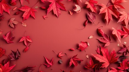 Poster - paper containing autumn leaves in red color