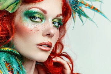 Wall Mural - portrait of a beautiful woman with red hair and green eyeshadow