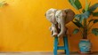 © Creative Stock Ai - An elephant sitting on a blue stool on a yellow background