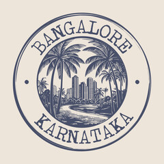 Poster - Bangalore, India Stamp City Postmark. Silhouette Postal Passport. Round Vector Icon. Vintage Postage Design.