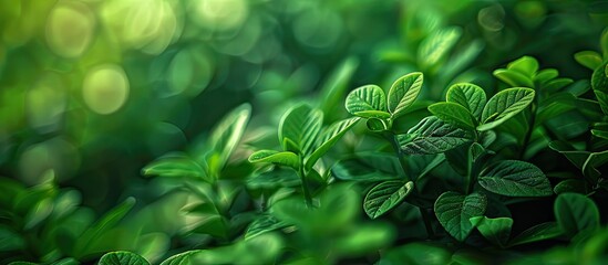 Canvas Print - Blurred green leaves make a beautiful backdrop for the Antidesma thwaitesianum s leaf creating an artistic copy space image