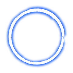 Wall Mural - neon blue hand drawn circle frame on transparent background, abstract shiny round shape png design e