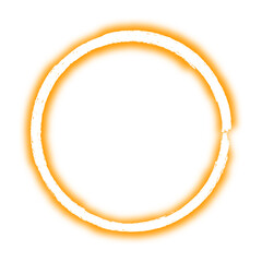 Wall Mural - neon orange hand drawn round frame on transparent background, abstract glowing circle shape png desi