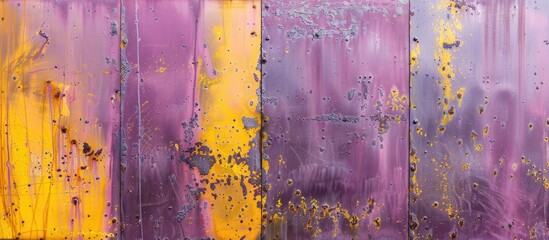 Canvas Print - Background texture of a metal wall in yellow and purple hues with a blank space for an image to be inserted. Copy space image. Place for adding text and design