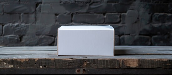 Sticker - A white cardboard box displayed against a dark backdrop perfect for a copy space image