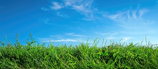 Sticker - A vibrant green grass field under a clear blue sky with copy space image