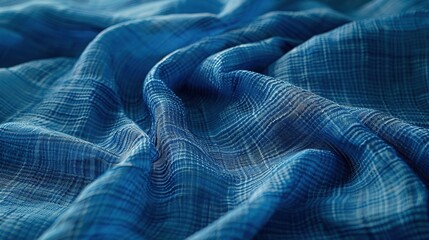 Wall Mural - Closeup_of_a_Wrinkled_Blue_Fabric_With_a_Grid_Pattern_generative_ai_image